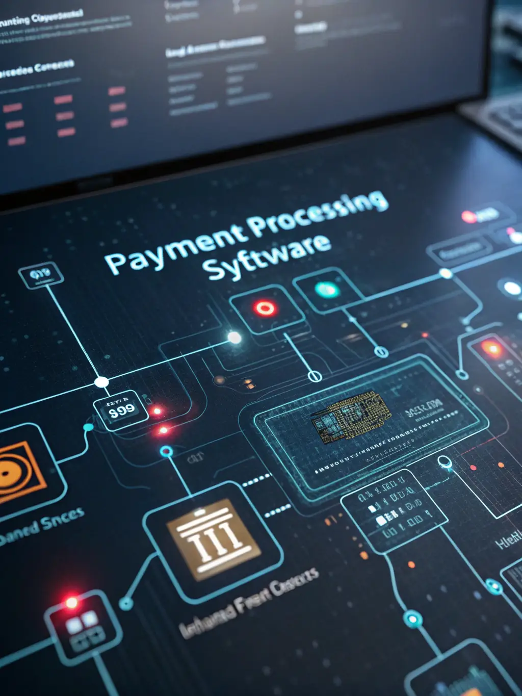 A graphic illustrating Shopmonkey's integrated payment processing system, showing seamless data flow between different modules, with competitor's fragmented systems shown as separate blocks.